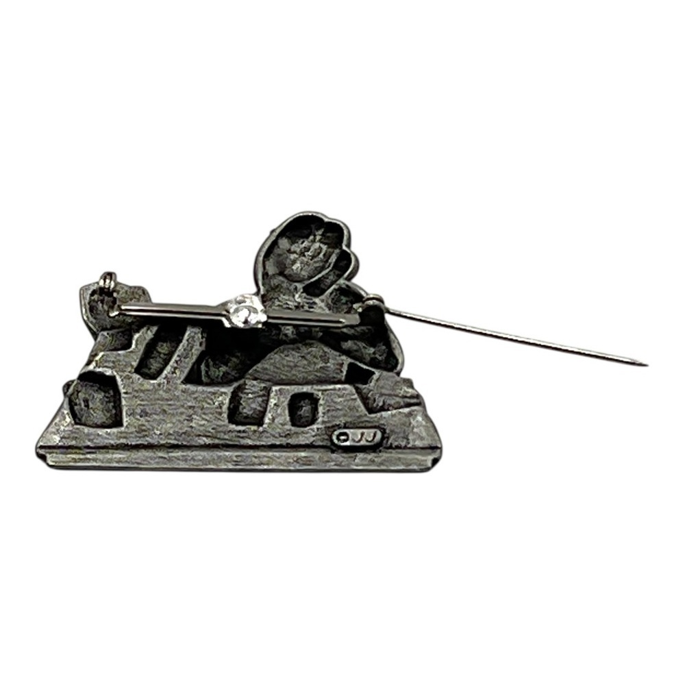 JJ Office Secretary Desk Brooch Pewter Vintage Telephone Computer Pin Figurine - Picture 6 of 6
